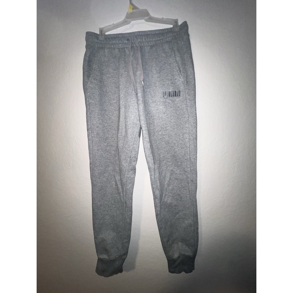 PUMA Men's Grey Athletic Joggers Sweatpants, Cotton Blend, Size Medium